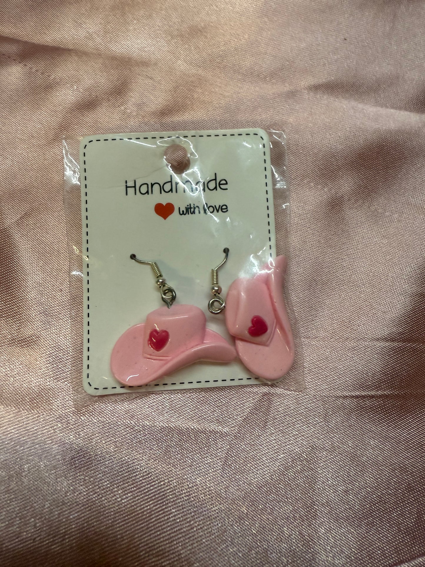 Pink cowboy hat earring