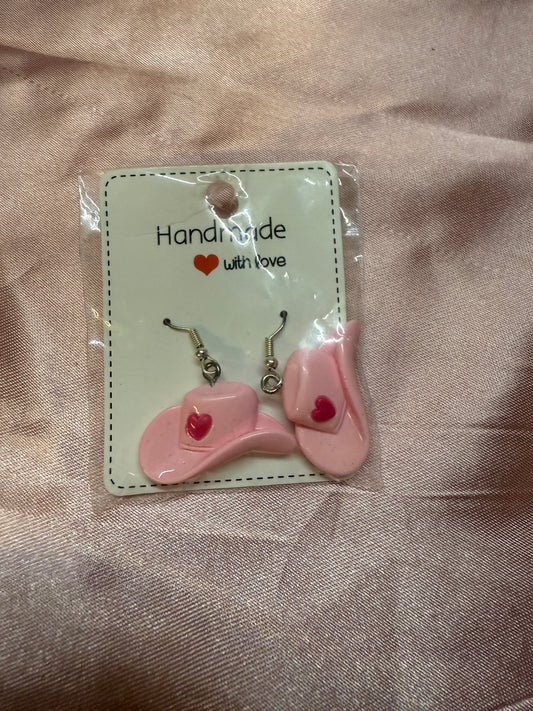 Pink cowboy hat earring
